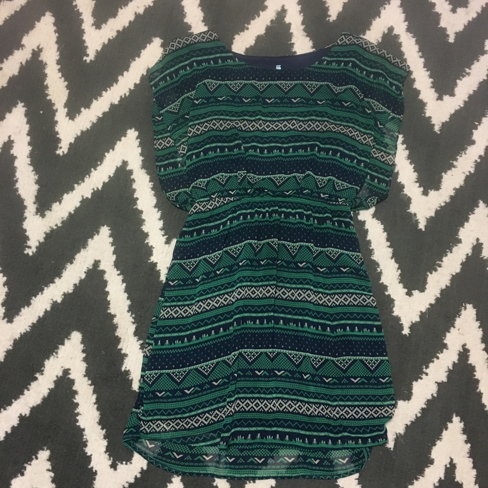 Green and blue patterned dress